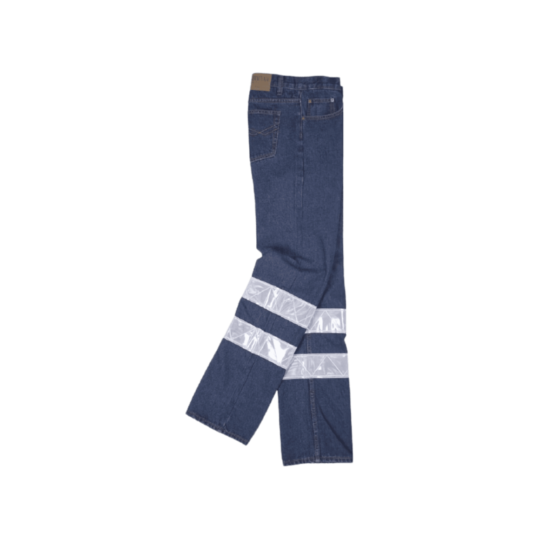 PANTALÓN JEAN CON DOS BOLSILLOS LATERALES, UNO RELOJERO Y DOS TRASERO, Y CINTA REFLECTIVA